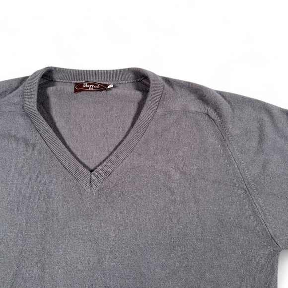 Vintage Harrod Sweater Adult LARGE Gray V Neck Acrylic Knit Raglan Preppy 80s - Picture 2 of 8